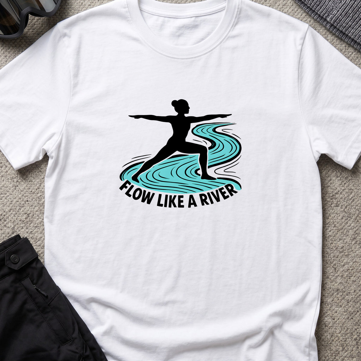 Flow Like a River T-Shirt in White, front view.