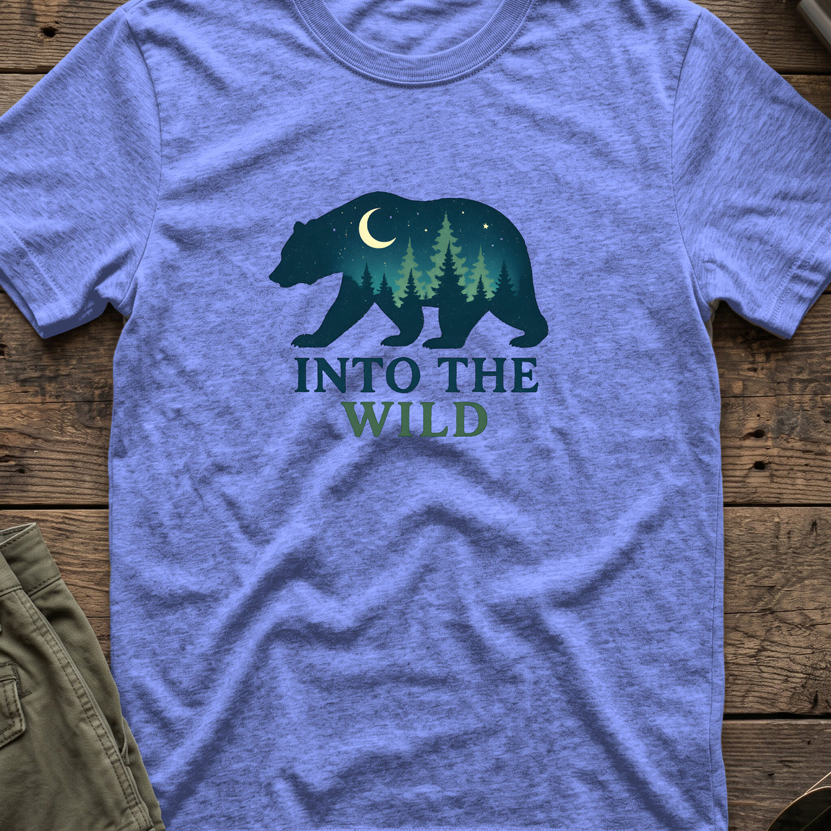 Into the Wild T-Shirt in Heather Royal, front view.