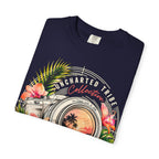 Floral Camera T-shirt in True Navy, folded front detail.
