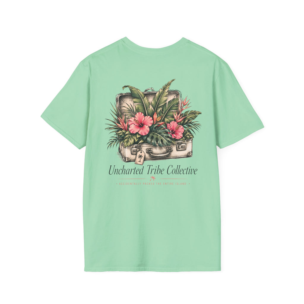 Packed the Island T-Shirt in Mint Green, back view.