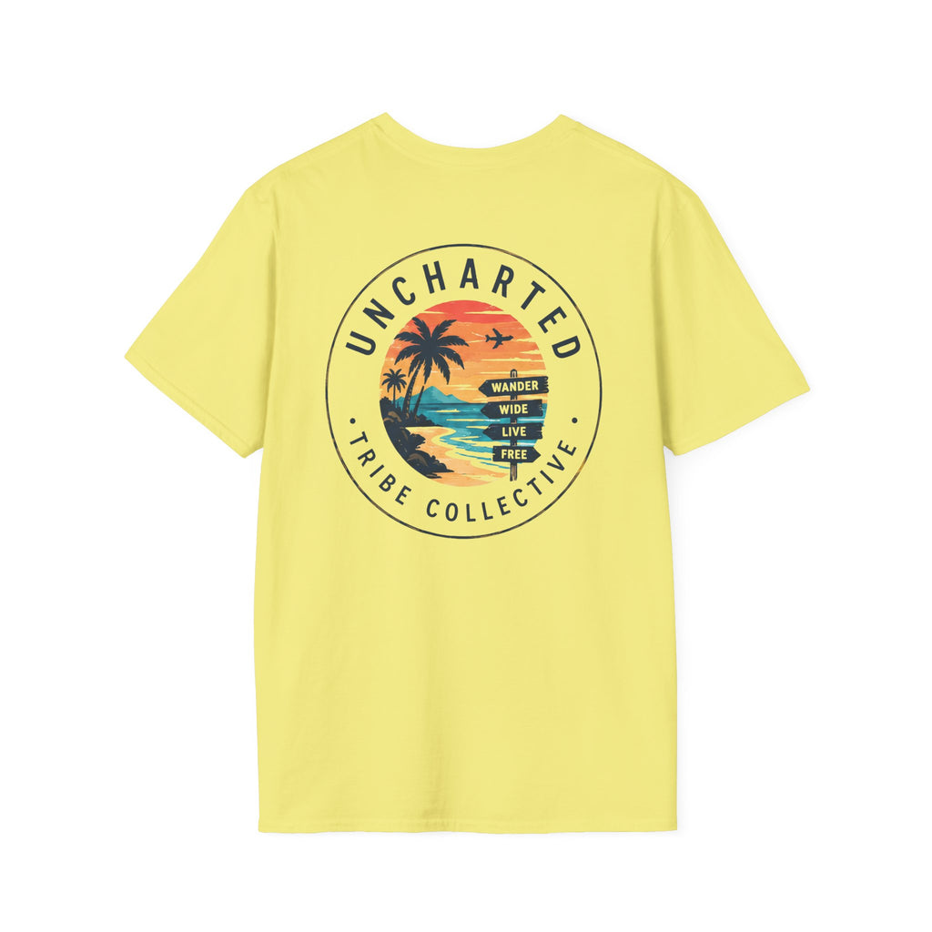 Uncharted Tribe Collective T-Shirt — Shoreline Seal in Cornsilk, back view.