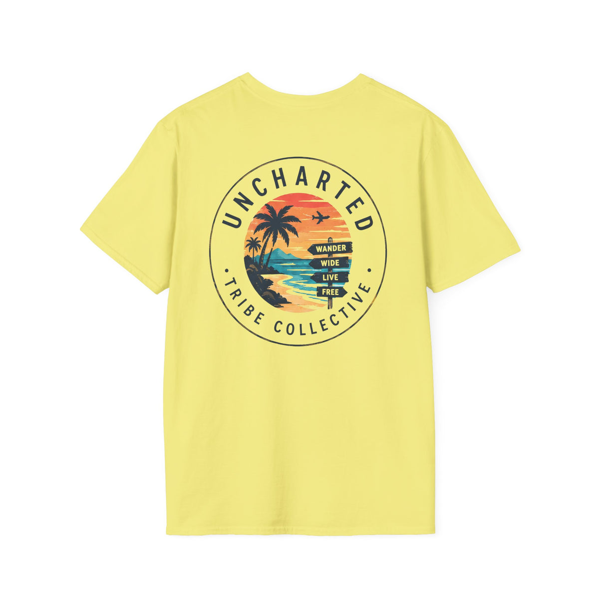 Uncharted Tribe Collective T-Shirt — Shoreline Seal in Cornsilk, back view.