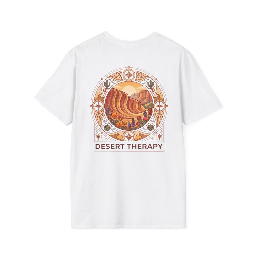 Desert Therapy T-Shirt — Desert Arch in White, back view.