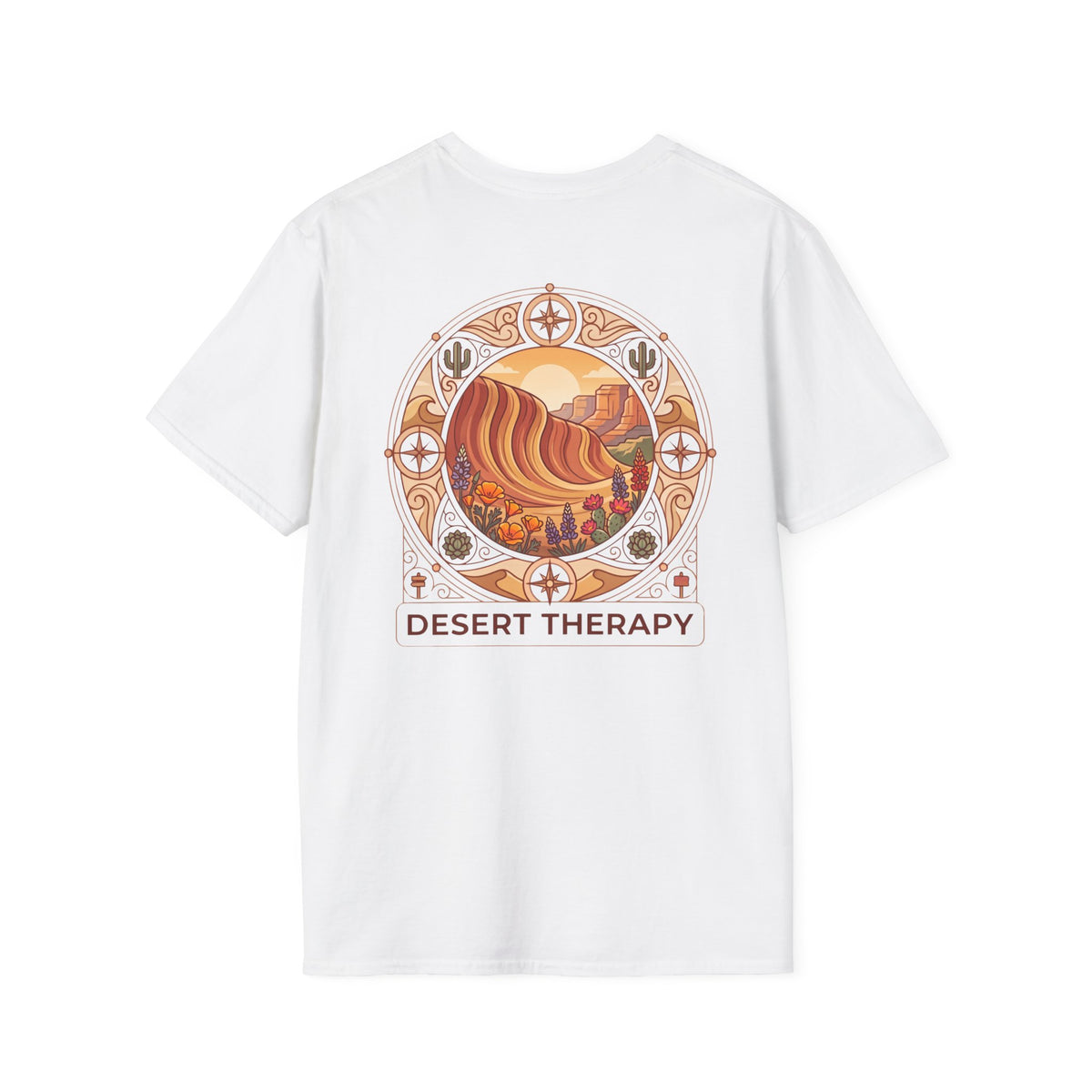 Desert Therapy T-Shirt — Desert Arch in White, back view.