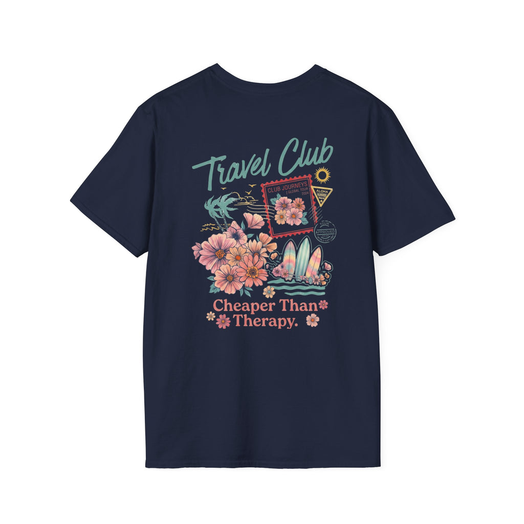 Travel Club T-Shirt in Navy, back view.
