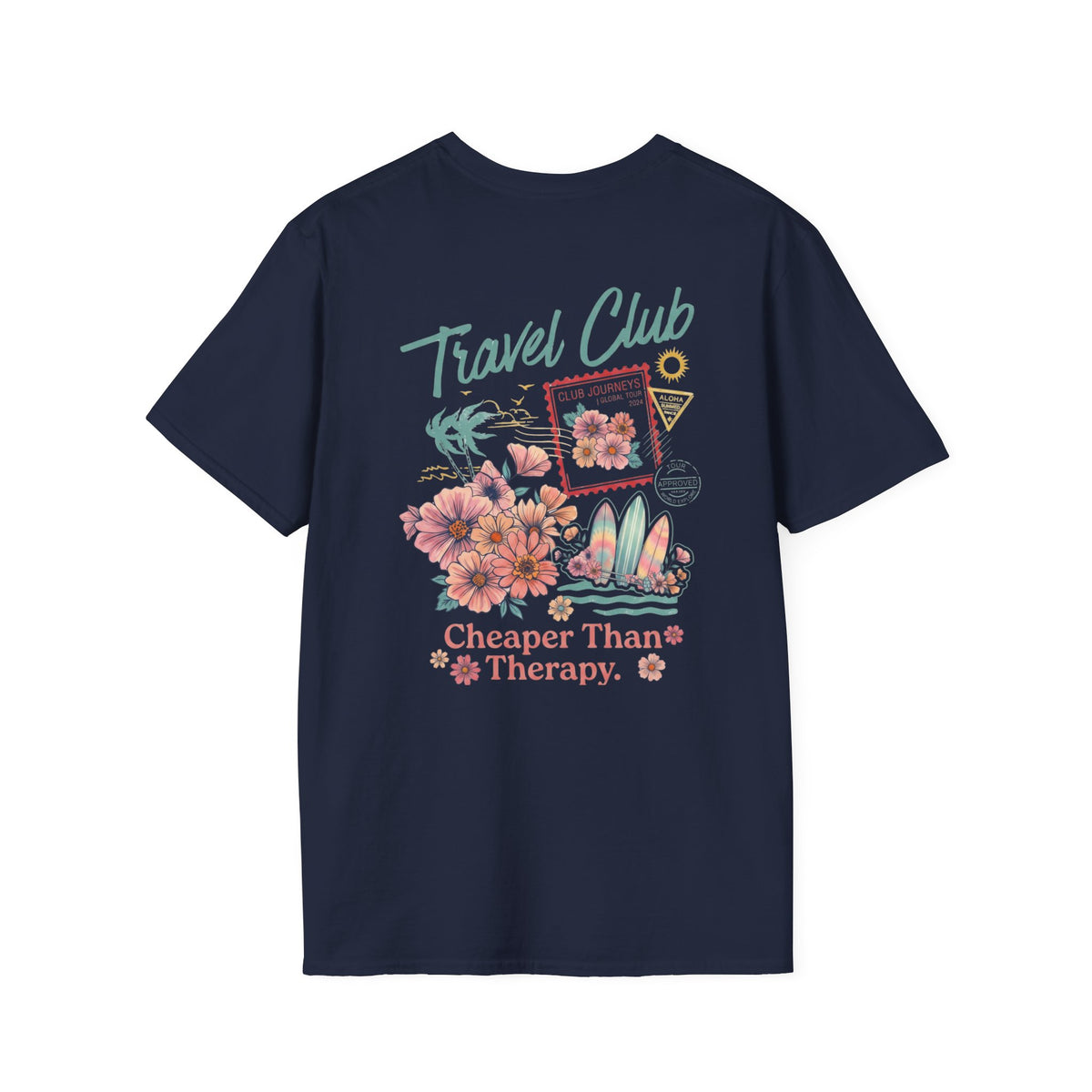 Travel Club T-Shirt in Navy, back view.