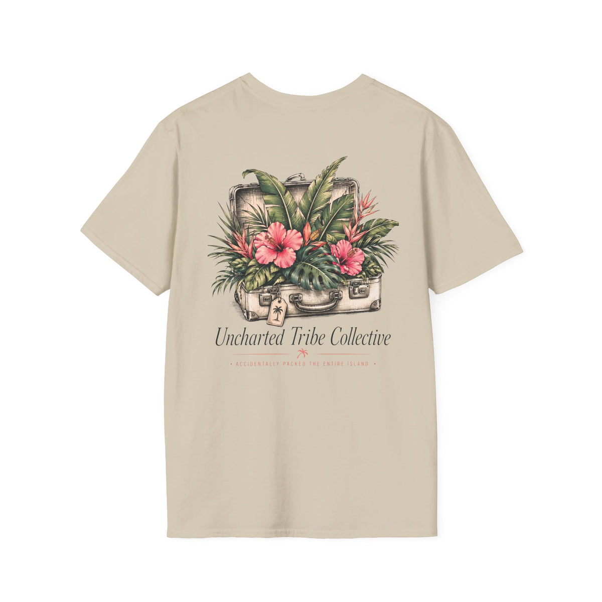 Packed the Island T-Shirt in Sand, back view.