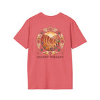 Desert Therapy T-Shirt — Desert Arch in Coral Silk, back view.