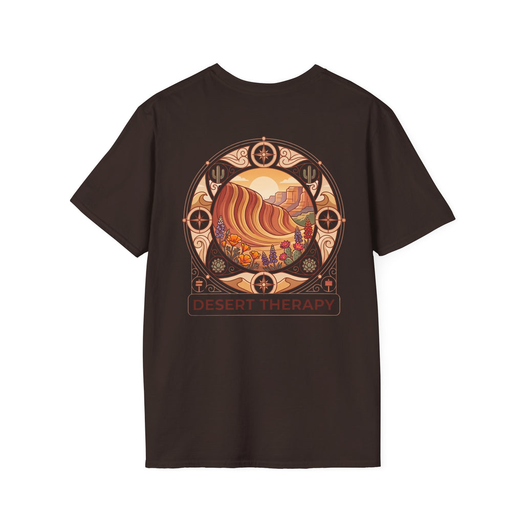Desert Therapy T-Shirt — Desert Arch in Dark Chocolate, back view.