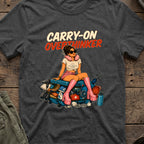 Carry-On Overthinker 2 T-Shirt — Dark Heather — front mockup at recorded production print size