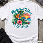 Island Vibes 2 T-Shirt in White, back view showing the printed rear design on a flat-laid T-shirt.