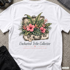 Packed the Island T-Shirt in White, back view showing the printed rear design on a flat-laid T-shirt.